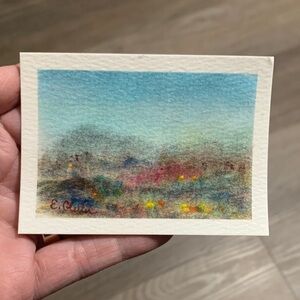 ACEO Soft Blue Abstract Landscape Soft Pastel Original Miniature Art